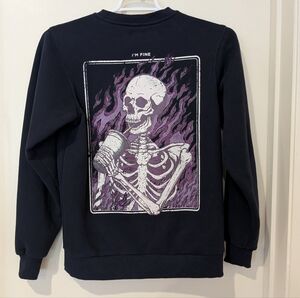 Otto By Kris I'm Fine Skeleton Print Navy Crewneck Sweatshirt in Xsmall